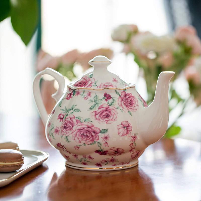 Lark Manor Floral Tea Pot Porcelain Teapot 38 Oz Floral Teapot Bone China Teapot For Tea Set Ceramic Tea Kettle Tea Pots For Tea Cup Tea Pot Ceramic Tea Pots For Loose